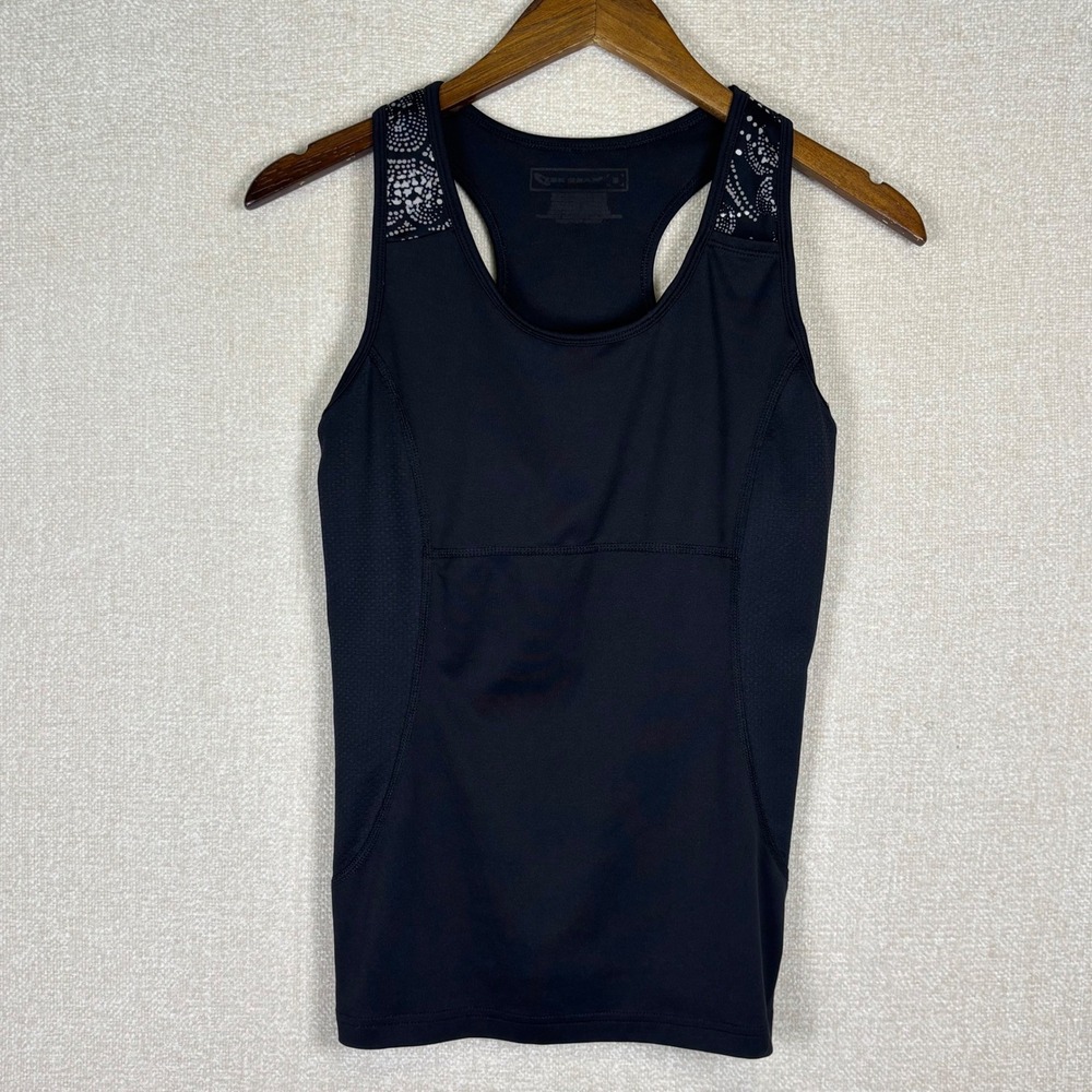 Tek Gear Womens Racerback Tank Top Black Silver Dot Print Shelf Bra Size M